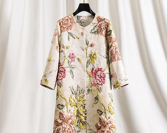 Hand-Embroidered Floral Jacquard Coat: 3D Beaded Jacket
