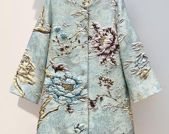 Hand-Embroidered Floral Jacquard Coat: 3D Beaded Jacket