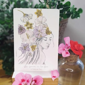 Carte illustrée au feutre fin & Tataki Zomé / Carte femme / Carte fleurs / Carte femme fleurs / Carte impression végétale
