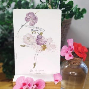 Carte illustrée au feutre fin & Tataki Zomé / Carte danseuse / Carte fleurs / Carte danseuse fleurs / Carte impression végétale