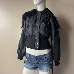 N2B STYLE Cropped Vintage Bomber Jacket Lace up Y2k Archive Faux