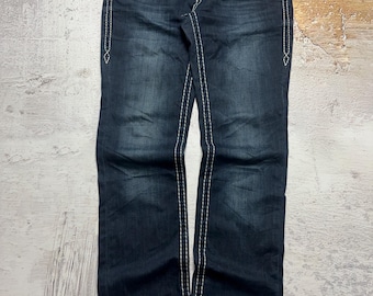 ROCK REVIVAL Vintage Jeans Y2K Designer Denim Broek, Lage Taille Bootcut Jeans Geborduurde Zakken Jeans, Jaren 2000