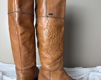 MISS SIXTY Vintage-Lederstiefel – Hohe braune Reitstiefel im Westernstil für Damen, Y2K-Designermode