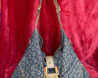 GUESS Vintage Jeans Denim Shoulder Monogram Big Bag Women’s Handbag 2000s
