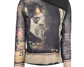 Vintage Cop Copine Geisha Graphic Print Sheer Mesh Top - Etsy