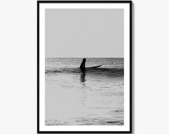 Fine Art Surfer Print | Black & White Photography Poster | Ocean Wall Art, Surf Decor, Minimalist Home Decor, Gift for Surfers