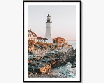 Stampa fotografica artistica del faro di Portland Head, decorazione murale del Maine, paesaggio costiero