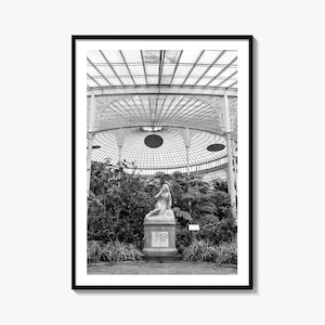 Impresión fotográfica artística en blanco y negro del Palacio Kibble, Jardín Botánico de Glasgow, Escocia