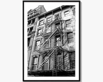New York Fire Escape Black and White Fine Art Photo Print, Urban Architecture