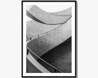 Spiral Staircase Black and White Fine Art Photo Print, Concrete, Architectural Wall Decor, Industrial