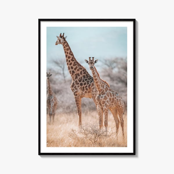 Giraffe Mother and Calf Fine Art Photo Print, African Safari Wall Decor, Vertical
