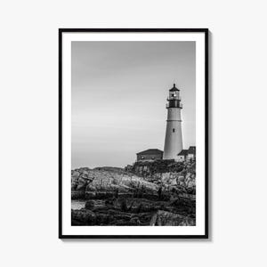 Black & White Lighthouse Photography Print: Coastal Wall Art