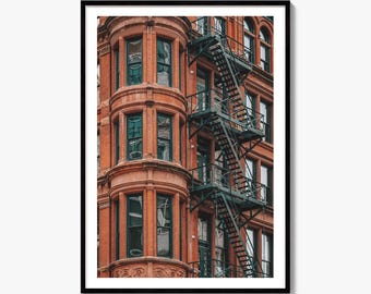 Impresión fotográfica de bellas artes de Detroit, póster de escalera de incendios de ladrillo rojo, decoración de pared de Michigan