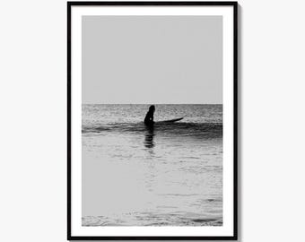 Surfer Black and White Fine Art Photo Print, Surfing, Surfboard, Nayarit Mexico, Sea