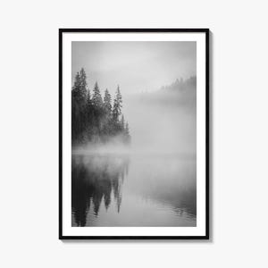 Foggy Wald Druck, Fine Art Schwarz & Weiß Fotografie Poster, Natur Wandkunst, minimalistische Wohnkultur, Landschaftsfotografie