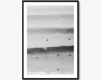 Surfers Black and White Fine Art Photo Print, Ericeira Portugal Ocean Waves