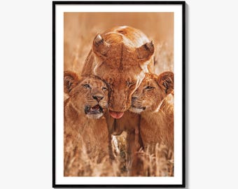 Lioness With Cubs Fine Art Photo Print, Maasai Mara Kenya Wildlife Wall Decor, Africa