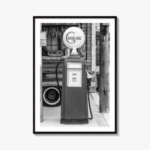 Vintage Gas Pump Black and White Fine Art Photo Print, Wall Decor, Fuel Station