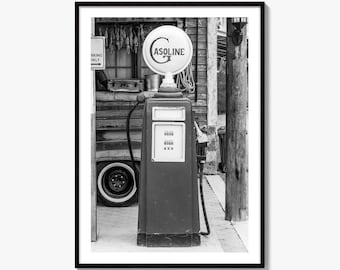 Vintage Gas Pump Black and White Fine Art Photo Print, Wall Decor, Fuel Station