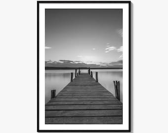 Wooden Pier Black and White Fine Art Photo Print, Lake Wall Decor