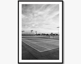 Tennis Court Black and White Fine Art Photo Print, Wall Decor, Sports Photography
