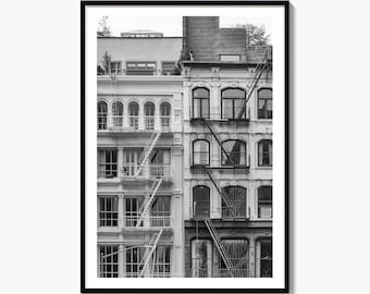 New York Fire Escape Black and White Fine Art Photo Print, Manhattan Poster