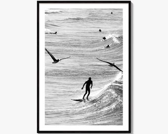 Surfer Black and White Fine Art Photo Print, Venice Beach California, Pacific Ocean