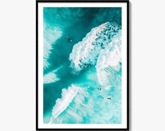 Ocean Waves Aerial Fine Art Photo Print, Surfer, Sea Foam Wall Decor