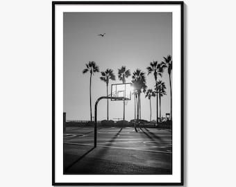 Venice Beach Basketball schwarz-weiß Fine Art Photo Print, California Beach Decor