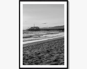 Schwarz-Weiß-Kunstdruck „Santa Monica Pier“, Los Angeles-Poster, Kalifornien
