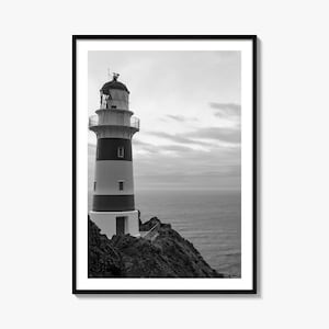 Black & White Lighthouse Print: Nautical Photography, Ocean Decor