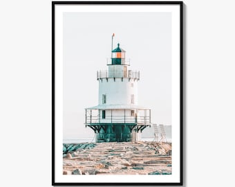 Spring Point Ledge Lighthouse Fine Art Photo Print, South Portland Maine Coastal Decor