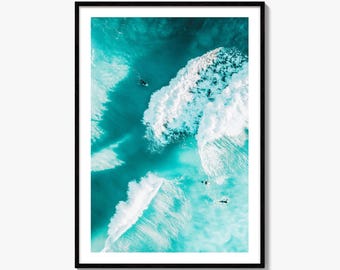 Impresión fotográfica aérea de olas del océano, decoración de pared de surf, póster de surfista, fotografía costera