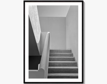 Staircase Black and White Fine Art Photo Print, Modern Architecture Wall Decor, Facade Shadows