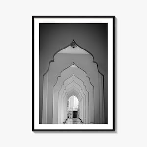 Bangkok Thailand Mosque Archway Corridor Black and White Fine Art Photo Print, Wall Decor