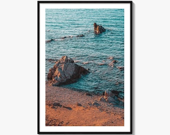 Felsige Küste Mykonos Griechenland Fine Art Fotodruck, Küstenwanddekor, Meerlandschaft