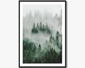 Misty Pine Forest Fine Art Photo Print, Wall Decor, Mountain Landscape, Fir Trees