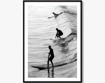 Fine Art Surfing Print | Black & White Photography Poster for Beach Decor, Ocean Wall Art, Surf Lover Gift