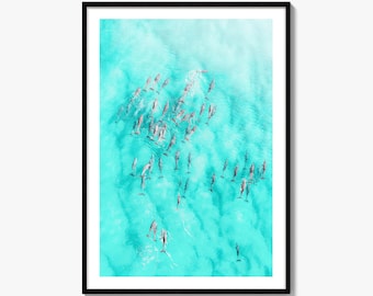 Dolphin Pod Aerial Fine Art Photo Print, Ocean Wall Decor, Marine Life, Tropical Water