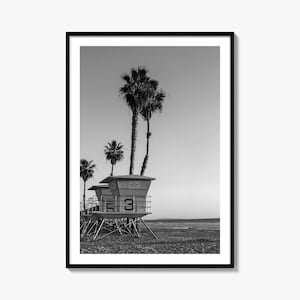 Fine Art Lifeguard Stand Print, Black & White Photography Poster, Coastal Wall Art, Beach Decor, Nautical Home Decor, Gift for Surfers
