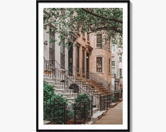 Konsttryck av brunstensstenar i New York City