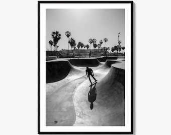Impression photo noir et blanc Skateboarder, Venice Beach, Californie