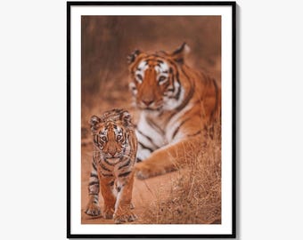 Royal Bengal Tiger Fine Art Photo Print, India, Mother And Cub, Wildlife