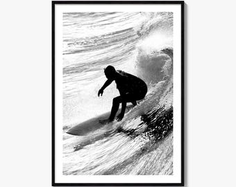Fine Art Surfer Print | Black & White Photography Poster | Ocean Wall Art Decor | Surfing Decor Print for Home or Office