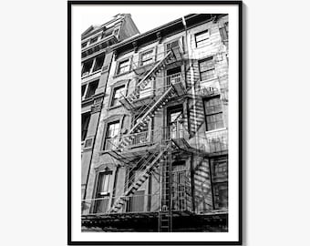 New York Fire Escape Black and White Fine Art Photo Print, Manhattan Poster, Urban