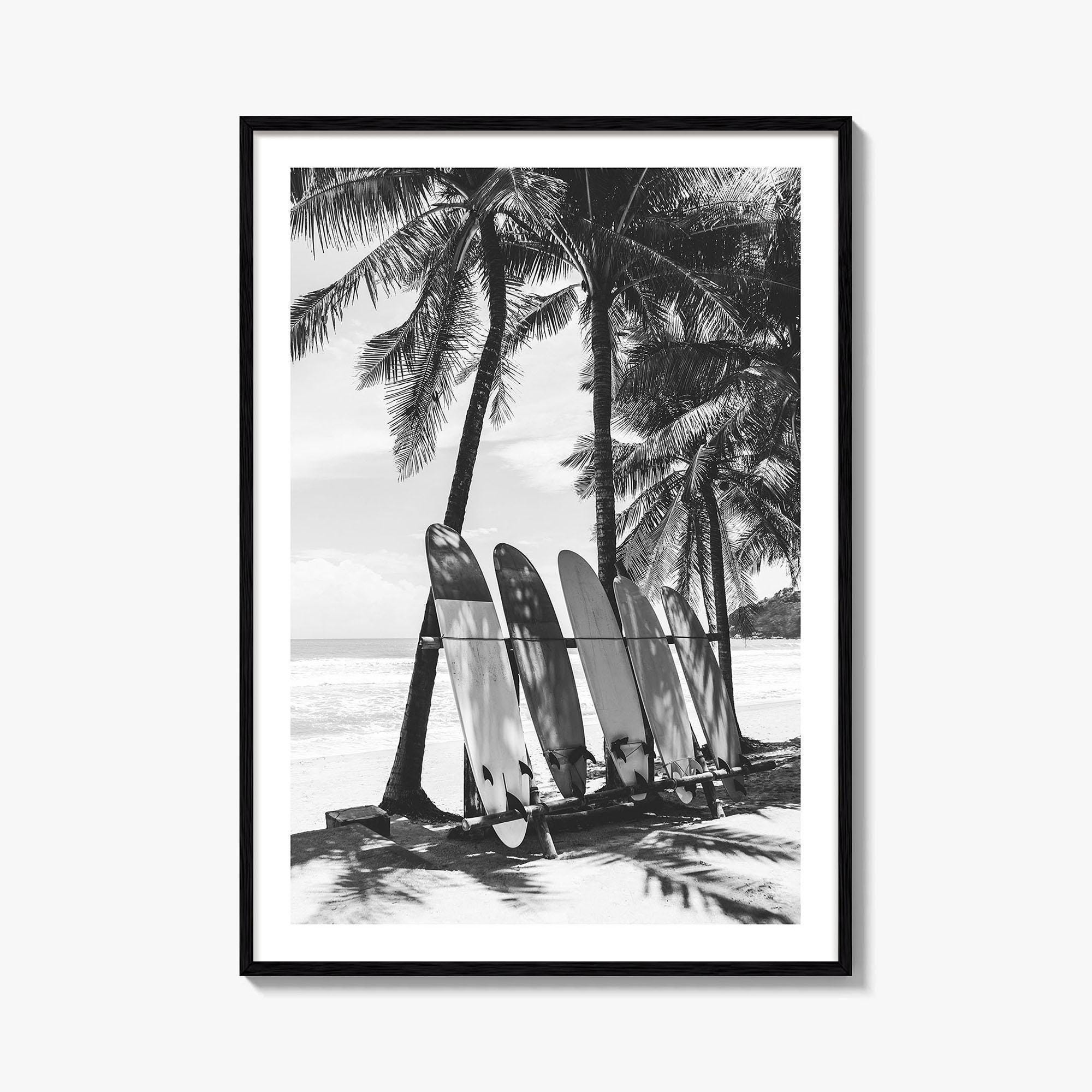 Fine Art Surfboard Print | Black & White Photography Poster | Coastal Wall Art Decor | Beach Aesthetic Home Decor