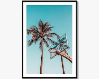 Palm Trees Miami Florida Fine Art Photo Print, Wall Decor, Basketball Court, Atlantic Ocean