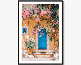 Blue Door Fine Art Photo Print, Assos Kefalonia Greece Wall Decor, Greek House