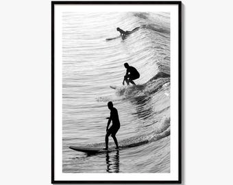 Surfers Black and White Fine Art Photo Print, Venice Beach USA, Surfing Wall Decor