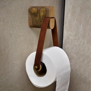 Wooden Toilet Paper Holder, Wood Leather Rack For WC, Unique Wooden Toilet Roll Hanger,Wall Mount Minimalist Bathroom Toilet Paper Holder